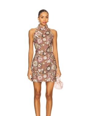 SAU LEE GLORY MINI DRESS IN BLACK MULTI, SIZE 4